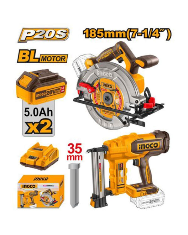 Cordless 20V circular  saw 7.25" + brad  nailer 35mm + 2  Battery - COSLI240866