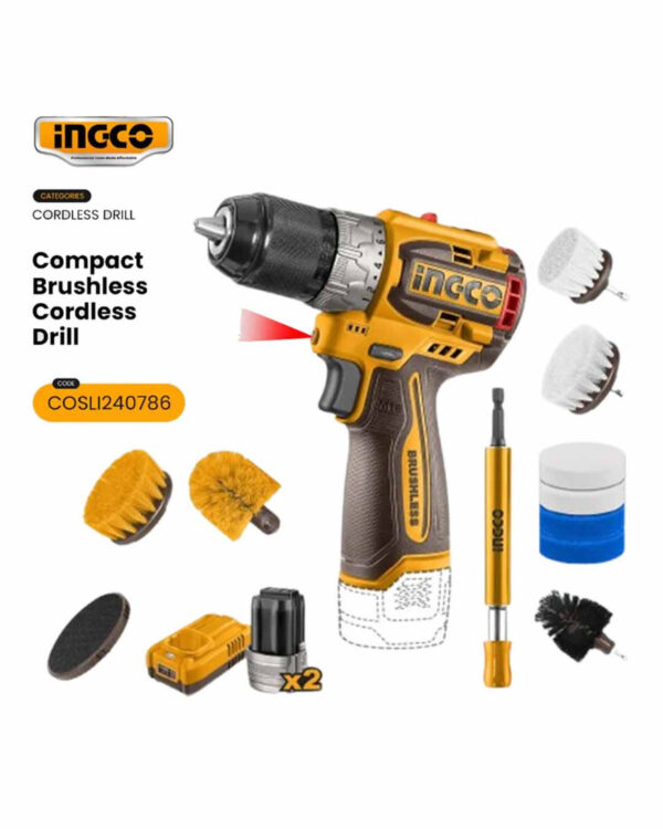 INGCO Cordless drill 16V  60Nm + 2 Battery +  11 pcs Cleaning brush -  COSLI240786
