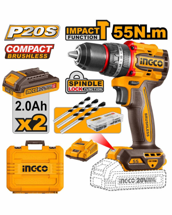 Cordless Impact Drill 20V 55Nm + 2 Battery - P1C5 (CIDLI20558)
