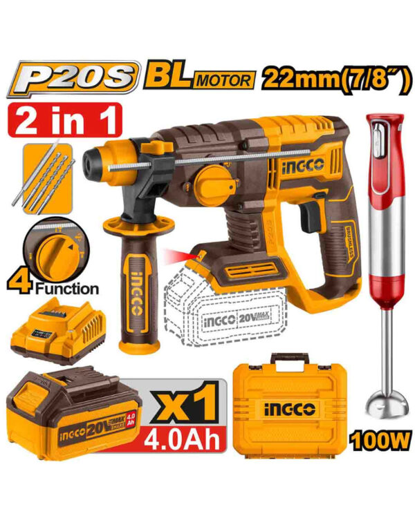 Cordless rotary hammer 20V 22mm + Battery + Hand Blender 11V / COSLI240208