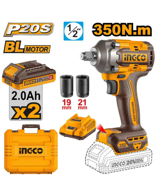 Cordless impact wrench 20V 350Nm + 2 Battery - P1C5 / CIWLI2035