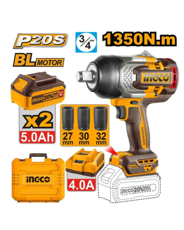 Cordless impact wrench 20V 1350Nm + 2 Battery - P1C2 / CIWLI20135