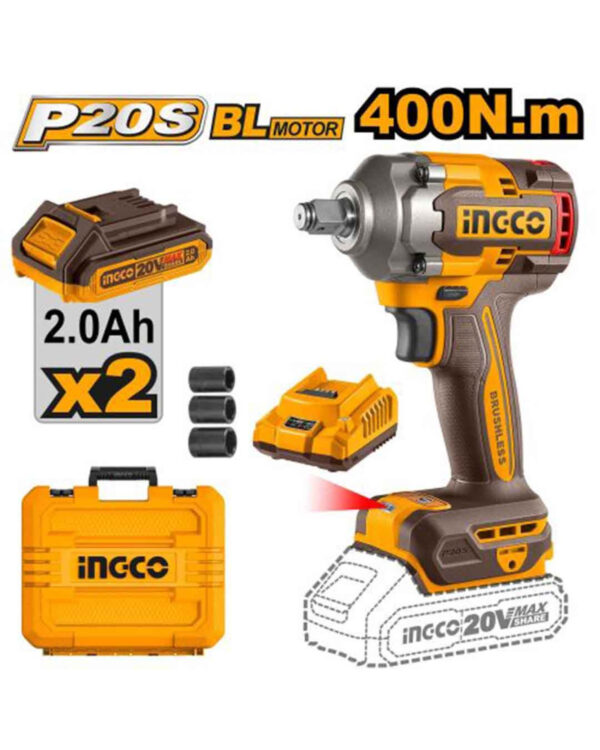 Cordless impact wrench 20V 400Nm + 2 Battery - P1C5 / CIWLI2040