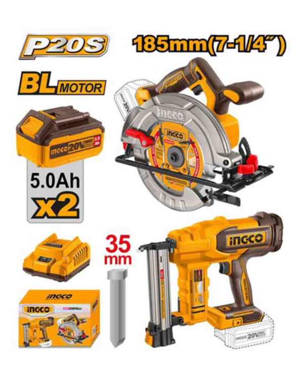 Cordless 20V circular saw 7.25" + brad nailer 35mm + 2 Battery - COSLI240866