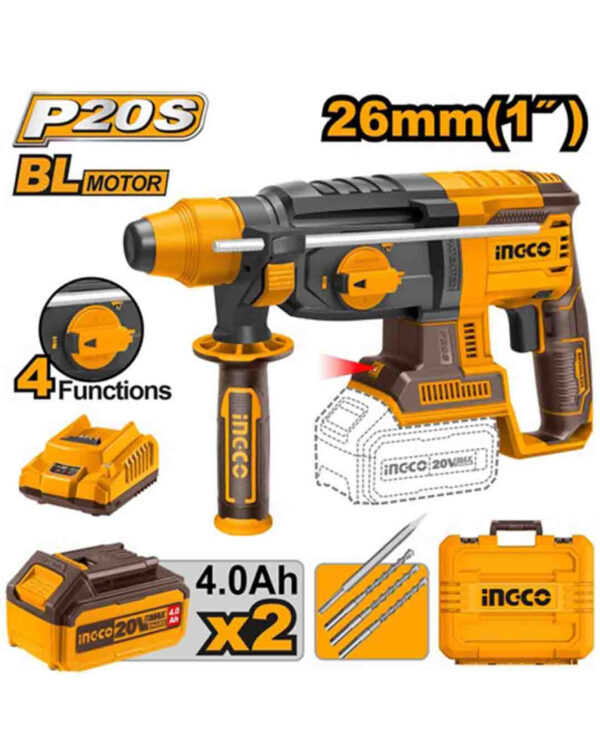 Cordless Rotary Hammer Set 20V - 26mm - C4 (CRHLI202287) Ingco