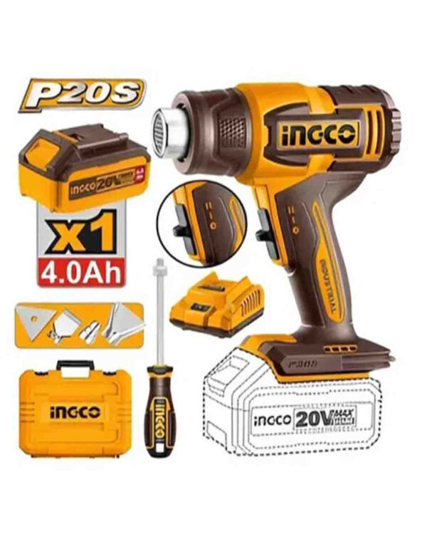 Cordless heat gun 20V + 4Ah battery - C5 (HGLI20065) Ingco