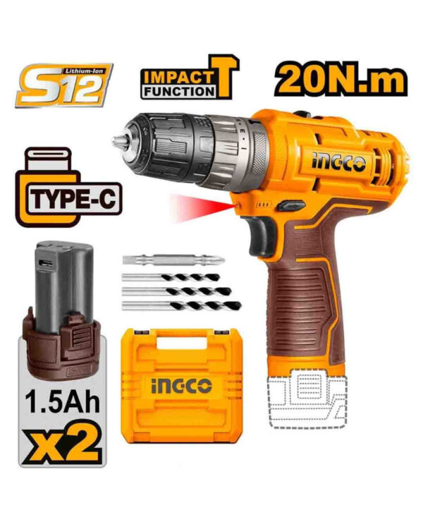 Lithium-Ion impact drill 12V USB-C + 2 Battery & Charger - C5 / CIDLI12202