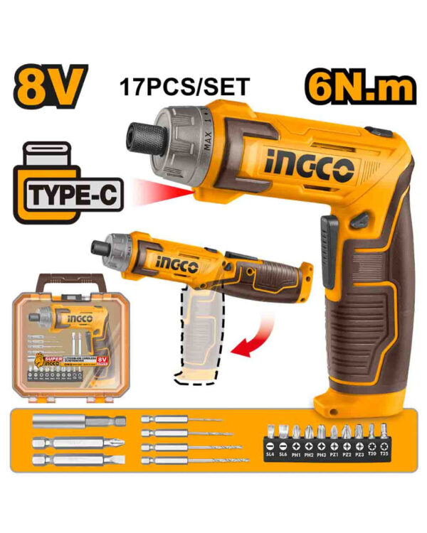 Cordless screwdriver 8V Type-C - P5C20 (CSDLI08025) Ingco