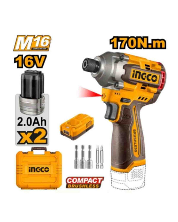 Cordless impact driver 16V 170Nm + 2 Battery - P1C5 (CIRLI16178) Ingco