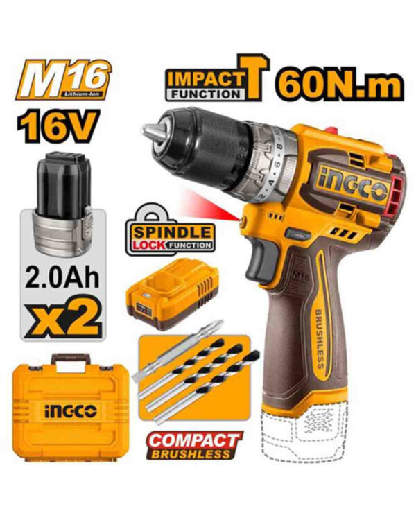 Cordless Impact Drill 16V 60Nm + 2 Battery - CIDLI16682