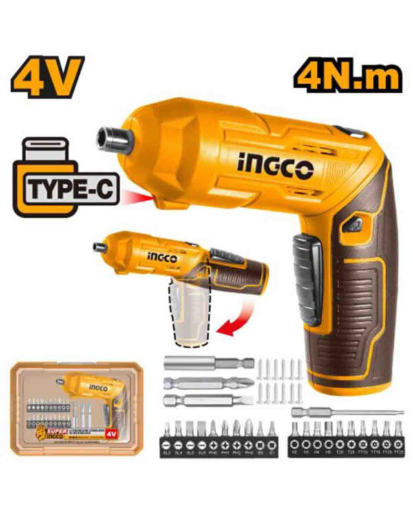 Cordless screwdriver 4V 4Nm 19pcs set - P5C20 (CSDLI0442) Ingco