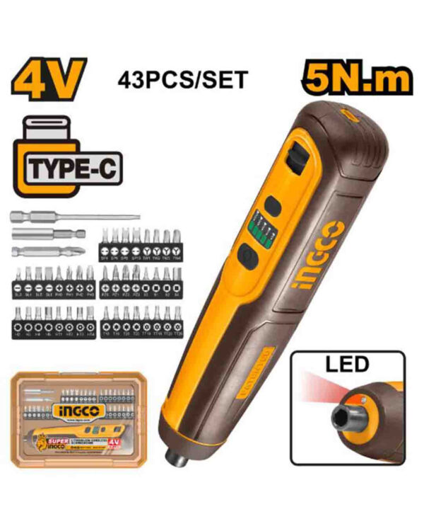 Cordless screwdriver 4V 5Nm USB-C - P5C20 (CSDLI04062) Ingco