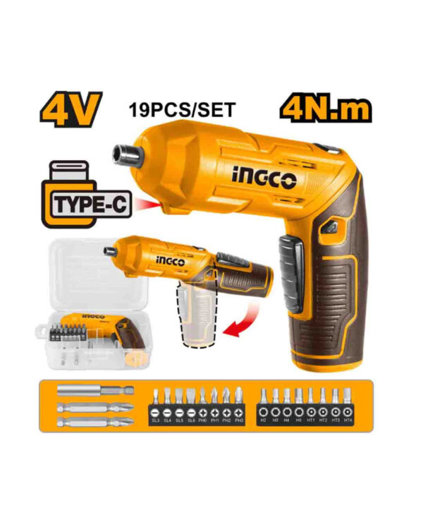 Cordless screwdriver 4V 4Nm 24pcs set - P5C20 (CSDLI04425) Ingco