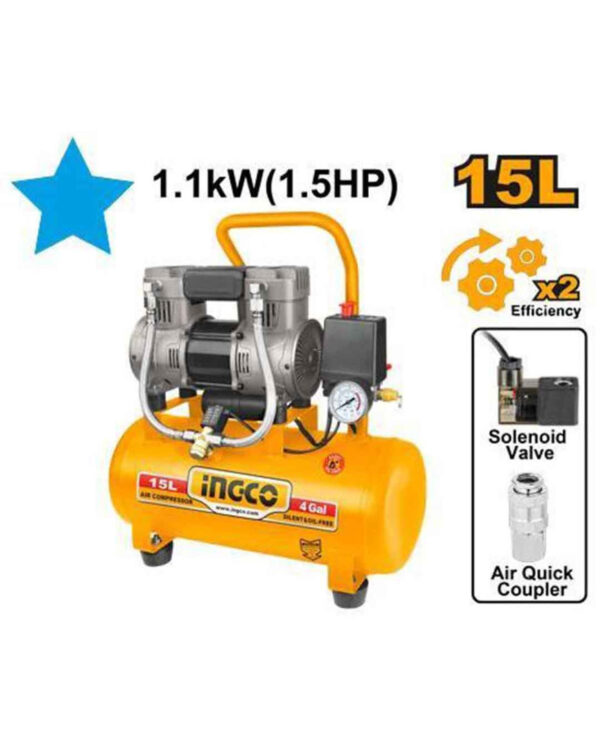 Air Compressor 15L Oil Free 1.1KW "1.1HP" (ACS111152) Ingco