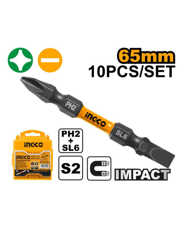 Impact screwdriver bits PH + SL 65mm - C100 (SDBIM21HL133) Ingco