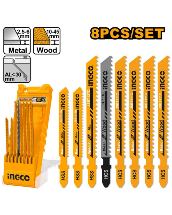 8 Pcs jig saw blades set alu + metal + wood - C24 (AKD8088) Ingco