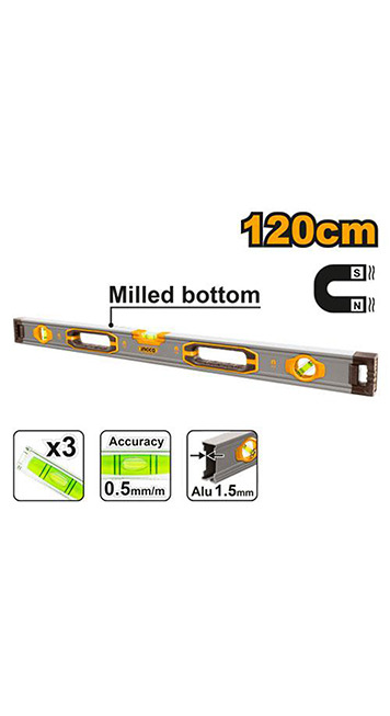 Spirit level with powerful magnets 120cm - C20 (HSL38120M) Ingco