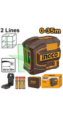 Self-leveling line laser green 2 lines 35m - P1C20 (HLL156601) Ingco