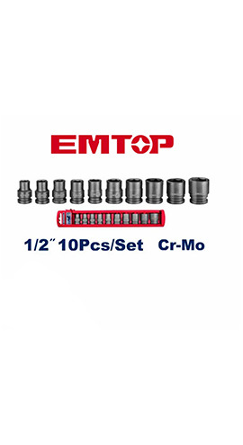 10 Pcs1/2" impact socket set (EMSS12101) Emtop