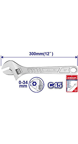 Adjustable wrench C45 300mm 12" (EAWH131222) Emtop