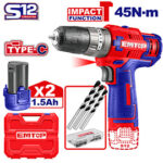 Cordless impact drill 45N-m (ECIDL12620) Emtop