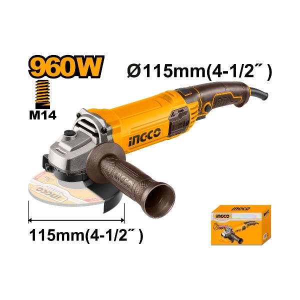 AG9608 Ingco 4.5" / 115mm Angle Grinder 960W with Auxiliary Handle - AG9608 - Image 1