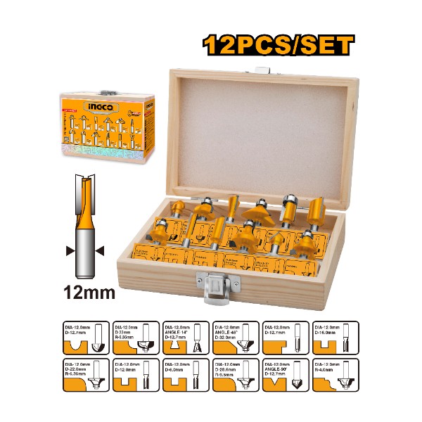 AKRT1221 Ingco 12pcs Router Bits Set (12mm) - AKRT1221 - Image 1